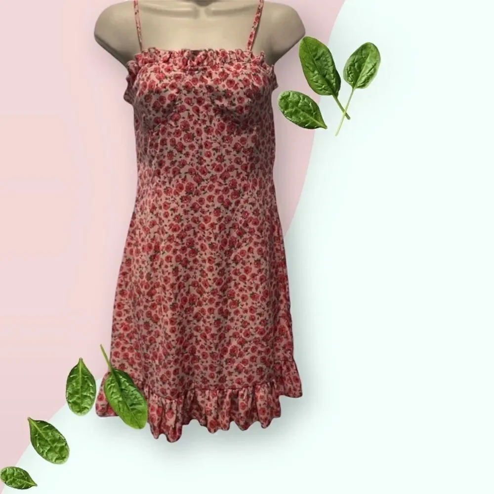 Sweetheart Neckline Rose Dress with Ruffled Trim Size Extra Small - Picture 6 of 6